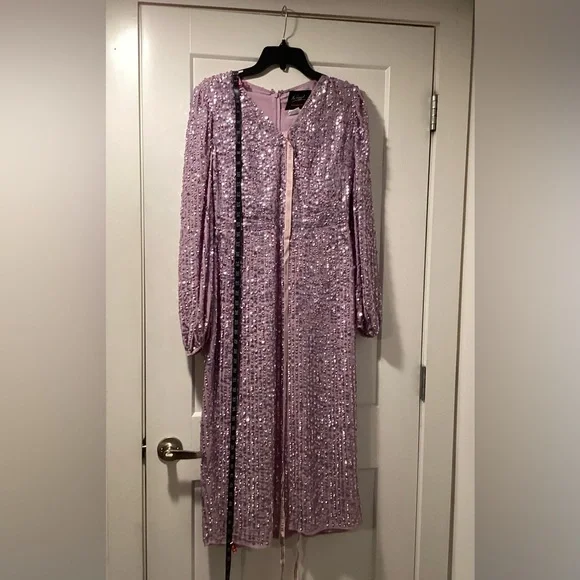 NWT Mac Duggal Size 8 Linear Sequin Long Sleeve Evening Dress - Picture 4 of 12